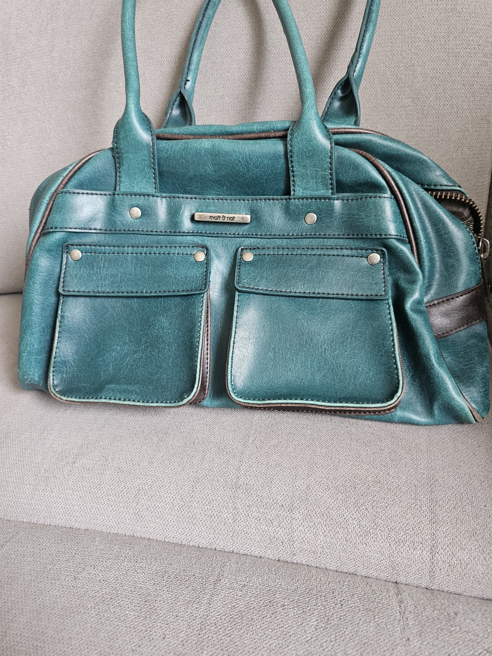 Matt & Nat Teal Vegan Leather Duffel with Dual Front Flap Pockets